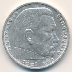 Третий Рейх 5 рейхсмарок 1936 год (F)