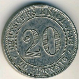 Германия 20 пфеннигов 1892 год