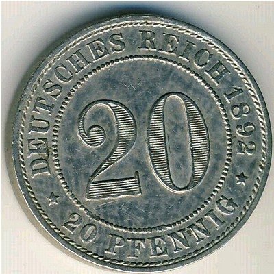 Германия 20 пфеннигов 1892 год