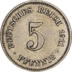 Германия 5 пфеннигов 1911 год (E)