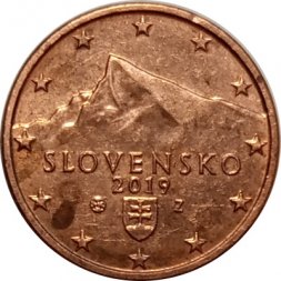 Словакия 1 евроцент 2019 год