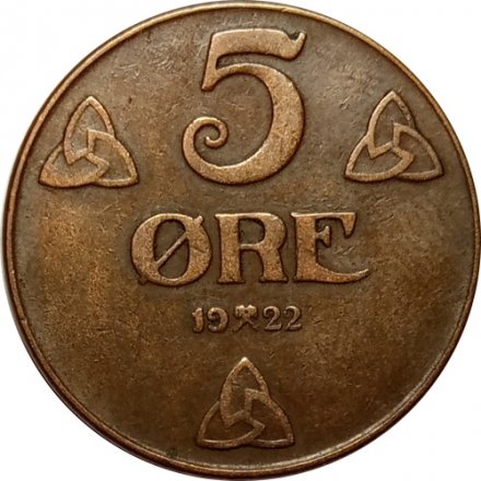 Норвегия 5 эре 1922 год