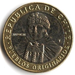 Монета Чили 100 песо 2015 год - Мапуче (Арауканы)