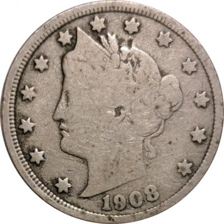 США 5 центов 1908 год - Liberty Nickel