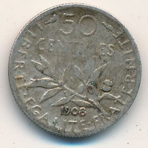 Франция 50 сантимов 1908 год