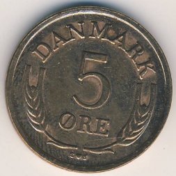 Дания 5 эре 1965 год - Король Фредерик IX
