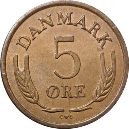 Дания 5 эре 1965 год - Король Фредерик IX