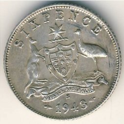 Австралия 6 пенсов 1943 год (S)