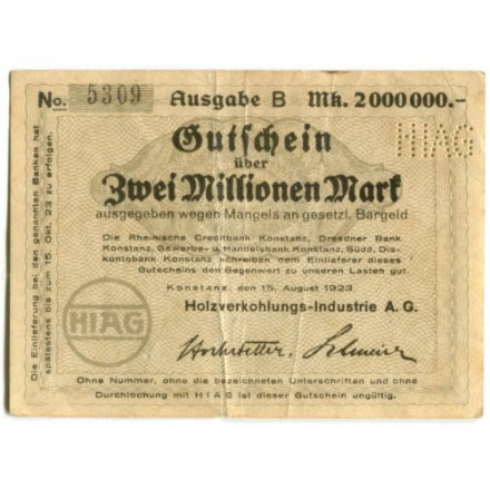 Германия (Констанц) 2000000 марок 1923 год - VF