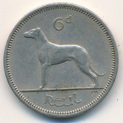 Ирландия 6 пенсов 1963 год - Ирландский волкодав