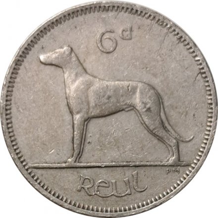 Ирландия 6 пенсов 1963 год - Ирландский волкодав
