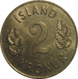 Монета Исландия 2 кроны 1966 год