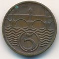 Чехословакия 5 гелеров 1938 год