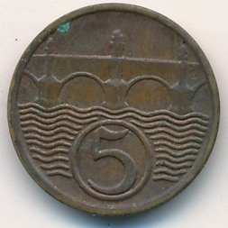 Чехословакия 5 гелеров 1938 год