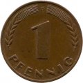 ФРГ 1 пфенниг 1966 год - D