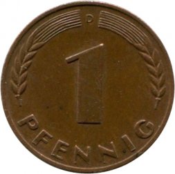 ФРГ 1 пфенниг 1966 год - D