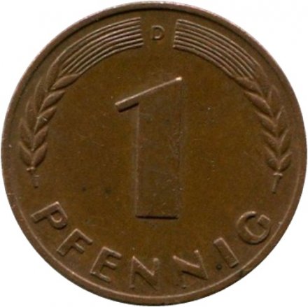 ФРГ 1 пфенниг 1966 год - D