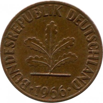 ФРГ 1 пфенниг 1966 год - D