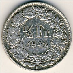 Швейцария 1/2 франка 1942 год