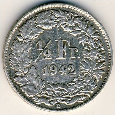 Швейцария 1/2 франка 1942 год