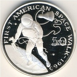Монета Маршалловы острова 50 долларов 1989 год - Первый американец в открытом космосе