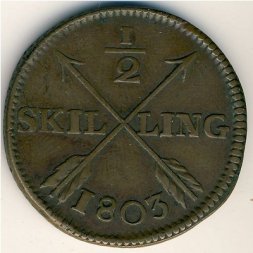 Швеция 1/2 скиллинга 1803 год