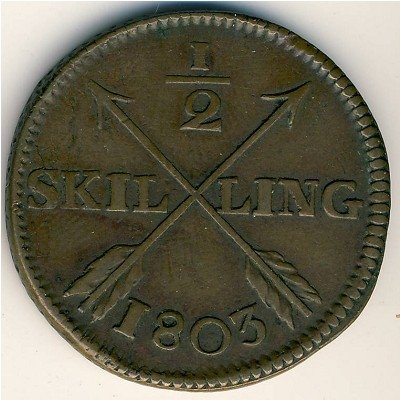 Швеция 1/2 скиллинга 1803 год