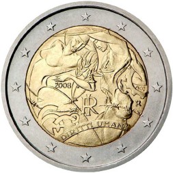 Италия 2 евро 2008 год - 60 лет Всеобщей Декларации Прав Человека