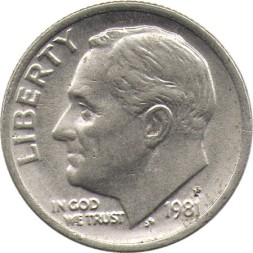 США 1 дайм (10 центов) 1981 год - Франклин Рузвельт (P)