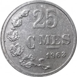 Люксембург 25 сантимов 1963 год (Монетное отношение аверс/реверс (180°))