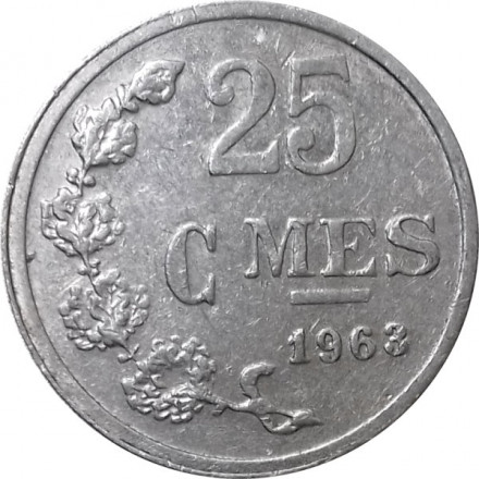 Люксембург 25 сантимов 1963 год (Монетное отношение аверс/реверс (180°))