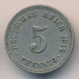 Германия 5 пфеннигов 1912 год (A)