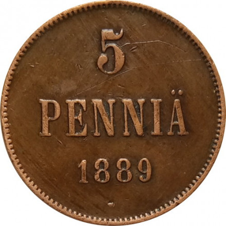 Финляндия 5 пенни 1889 год - Александр III - XF-