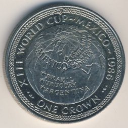 Остров Мэн 1 крона 1986 год - Чемпионат мира по футболу 1986, Мексика (карта, серебро)