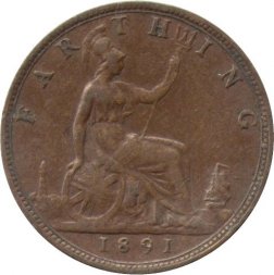 Великобритания 1 фартинг 1891 год
