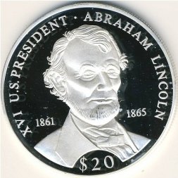 Либерия 20 долларов 2000 год