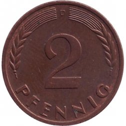 ФРГ 2 пфеннига 1962 год (D)