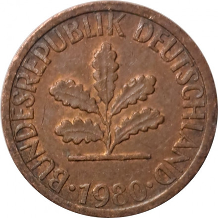 ФРГ 1 пфенниг 1980 год (F)