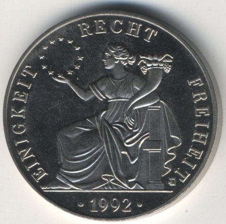 Германия 1 экю 1992 год - Согласие. Право. Свобода.