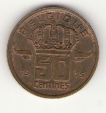 Бельгия 50 сантимов 1975 год BELGIQUE