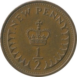Великобритания 1/2 нового пенни 1974 год