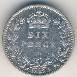 Великобритания 6 пенсов 1887 год