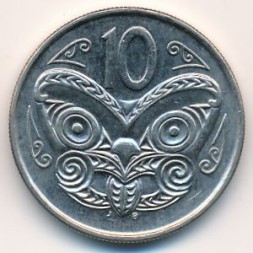 Монета Новая Зеландия 10 центов 2002 год - Маска маори