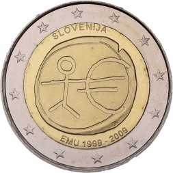Словения 2 евро 2009 год - 10 лет валютному союзу