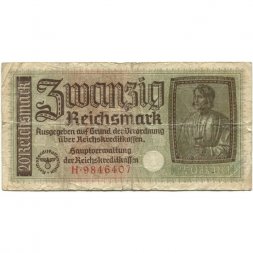 Германия 20 рейхсмарок 1939-1945 годов выпуска - Немецкие оккупационные территории - F