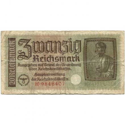 Германия 20 рейхсмарок 1939-1945 годов выпуска - Немецкие оккупационные территории - F