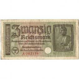 Германия 20 рейхсмарок 1939-1945 годов выпуска - Немецкие оккупационные территории - F