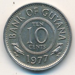 Монета Гайана 10 центов 1977 год