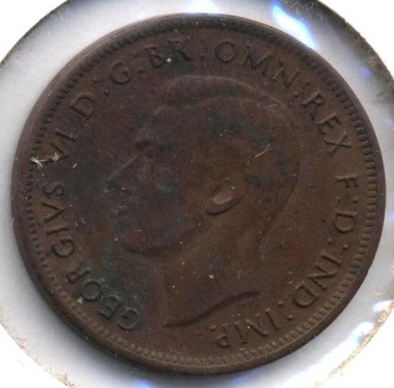 Австралия 1/2 пенни 1943 год - Король Георг V. Кенгуру (брак)