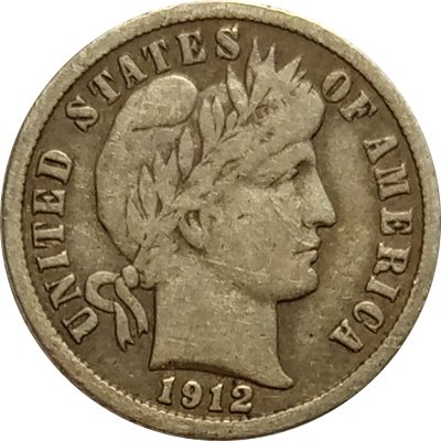 США 1 дайм (10 центов) 1912 год - Barber Dime (D)